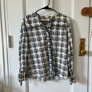 Anthropologie Porridge Small Blue Peacock Button-Up Top